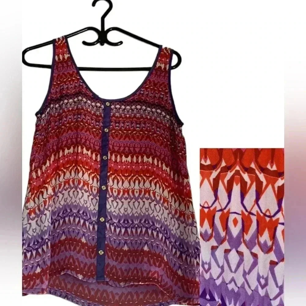 Lady Dutch semi sheer tunic with purple trim and decorative buttons